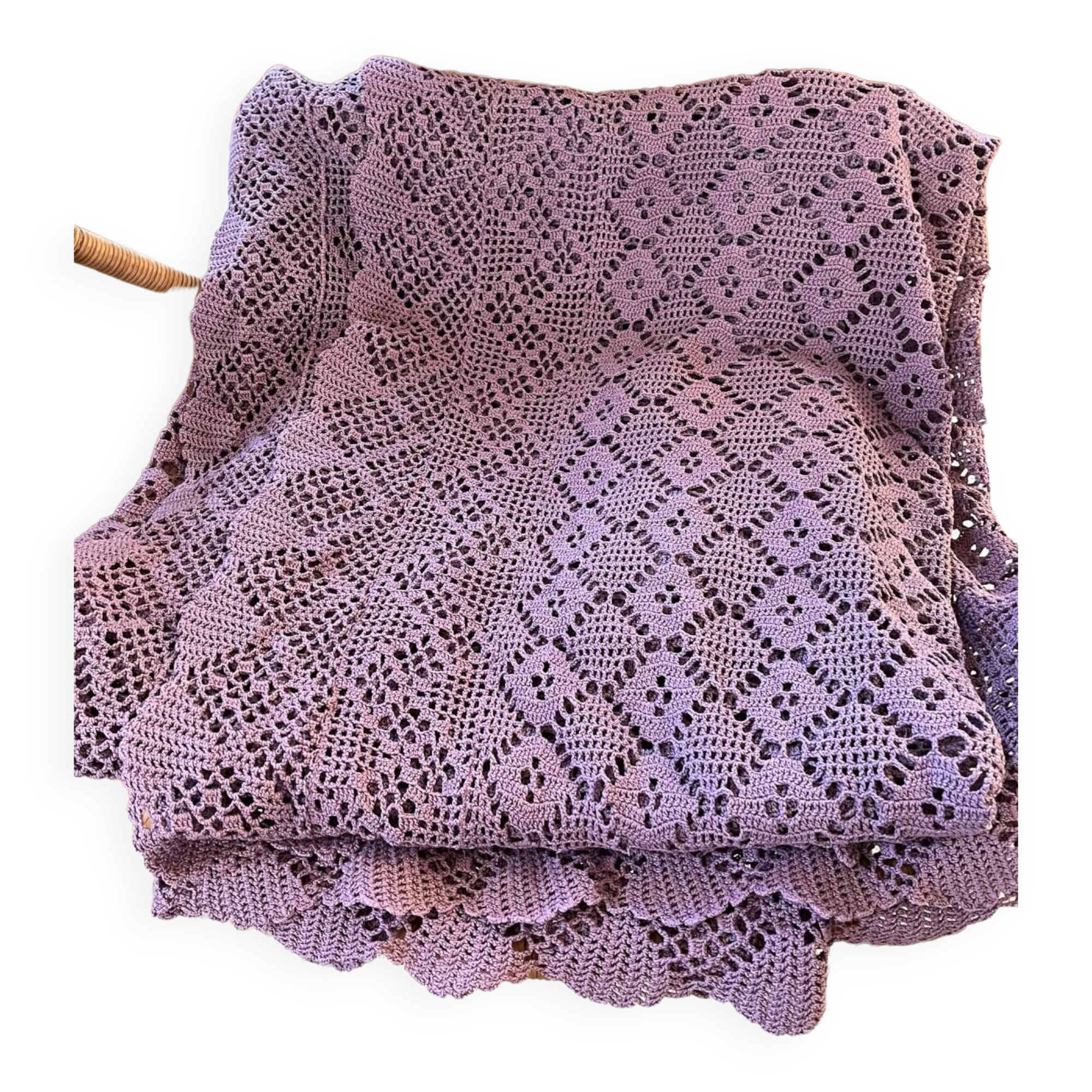 Vintage mauve lilac crocheted bedspread