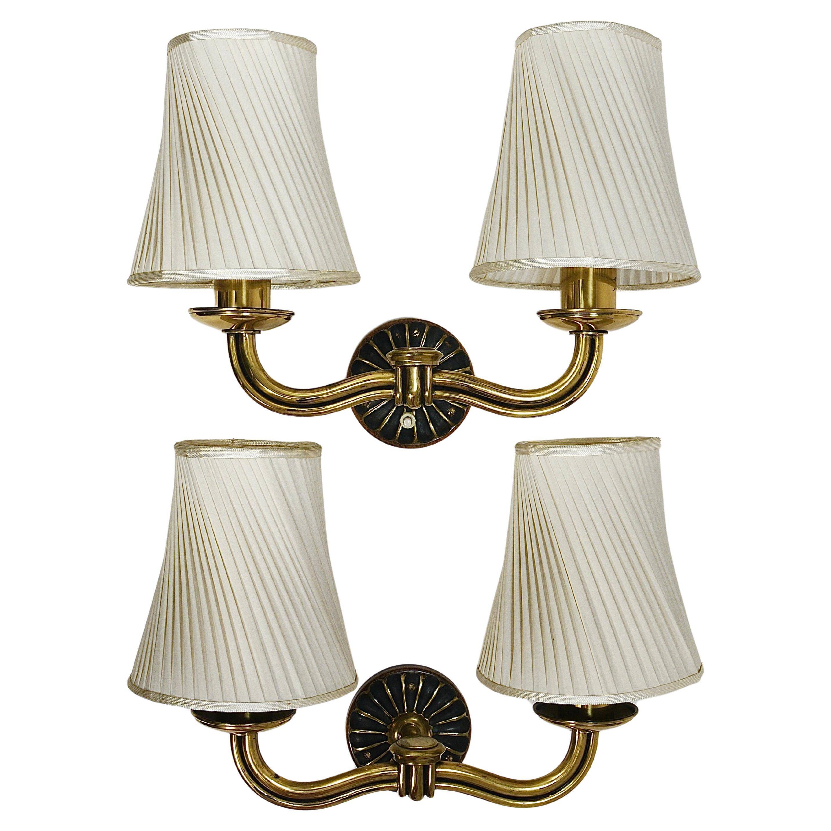 Pair of Wall Sconces in Brass from Viennese Modernism Hugo Gorge, Austria, 1940s