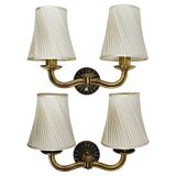 Pair of Wall Sconces in Brass from Viennese Modernism Hugo Gorge, Austria, 1940s