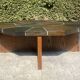 Brutalist octagonal coffee table from the 1970s in solid oak and slate.