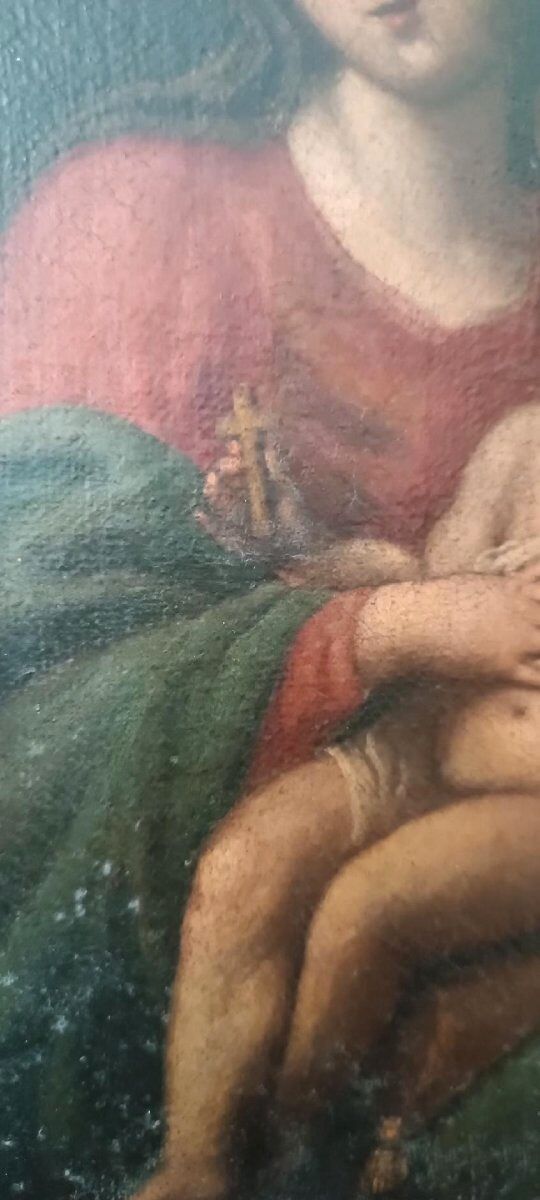Old painting, oil on canvas, Virgin with Child