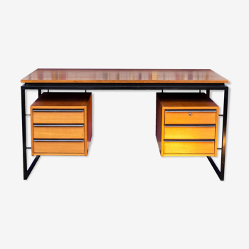 Bureau en chêne et métal laqué années 1970