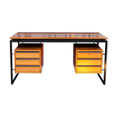 Bureau en chêne et métal laqué années 1970