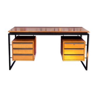 Bureau en chêne et métal laqué années 1970