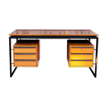 Bureau en chêne et métal laqué années 1970