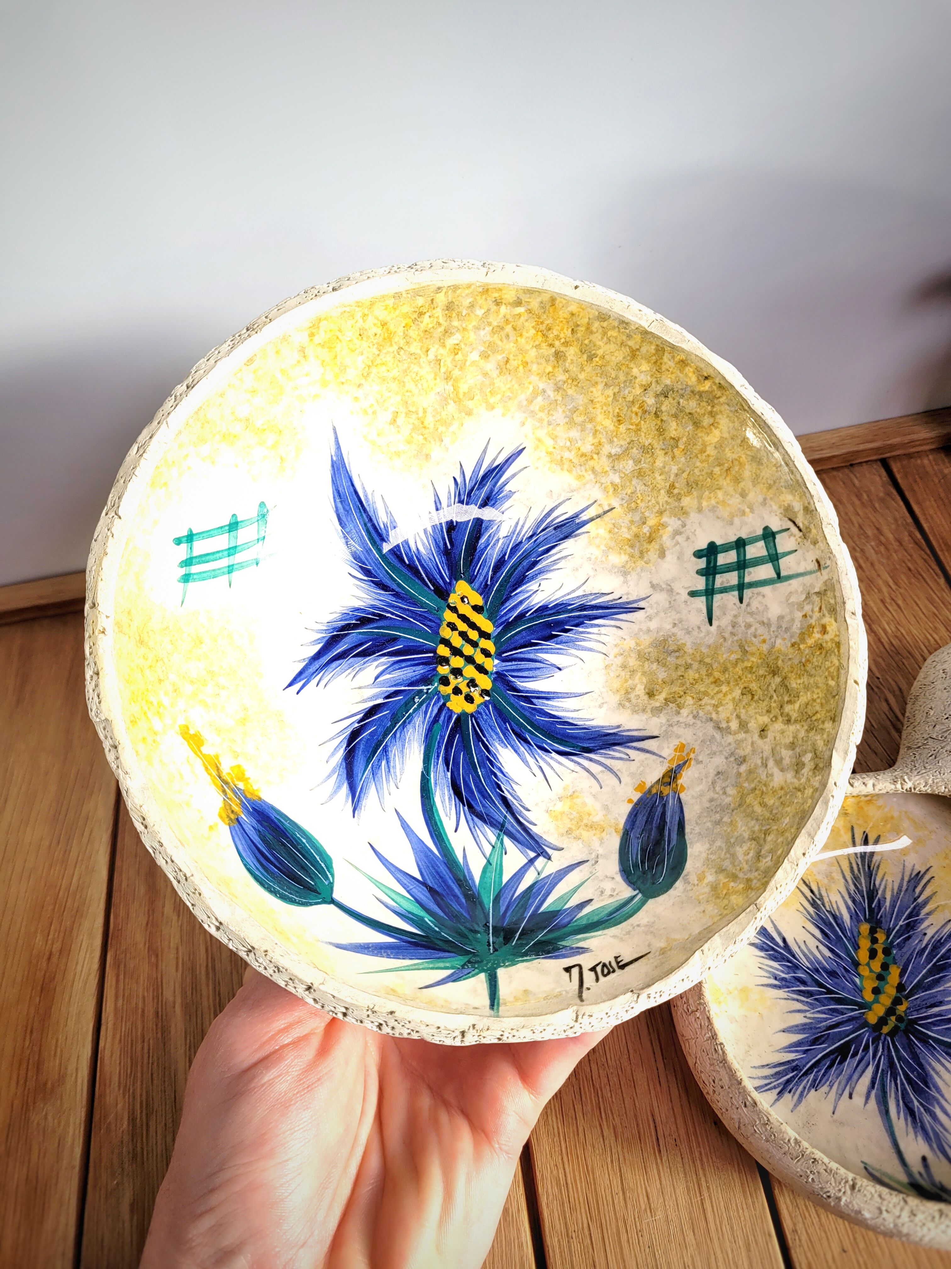 Pair of blue thistle ceramics