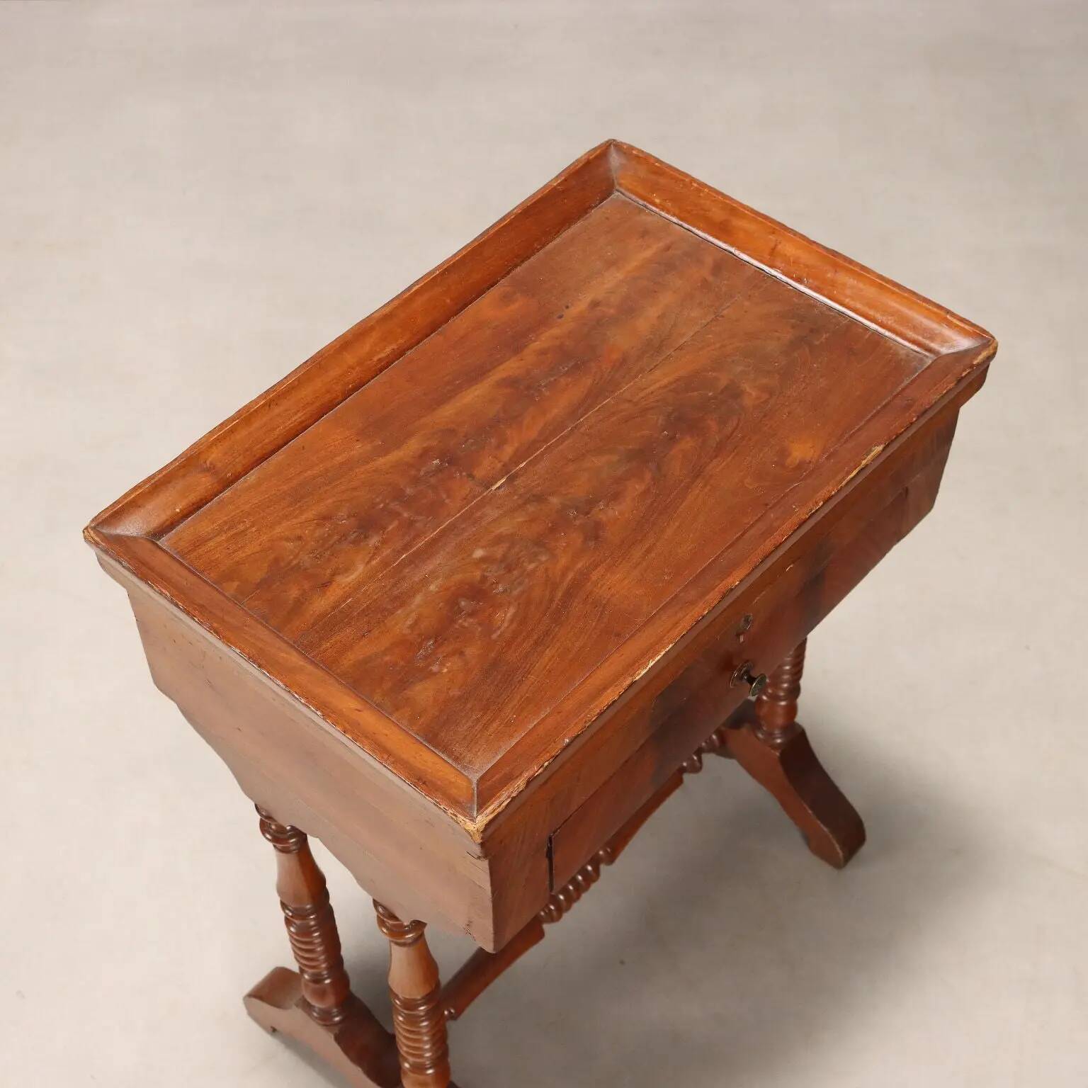 Antique mahogany sewing table with drawer, Italy, 19th century