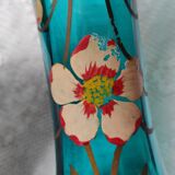 Large art nouveau turquoise blown glass vase