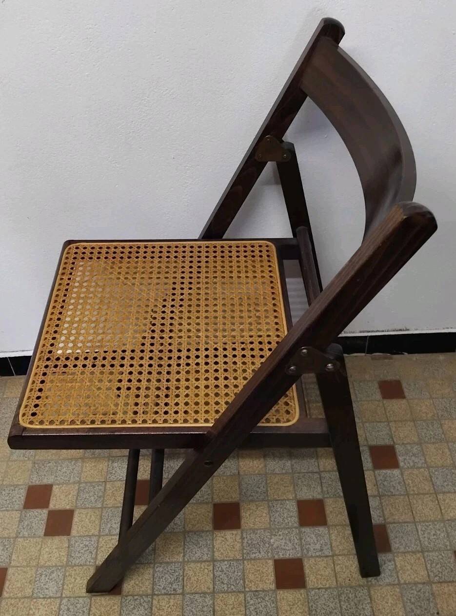 Set of 4 vintage 1970s folding chairs in wood and caning