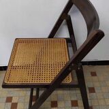 Set of 4 vintage 1970s folding chairs in wood and caning