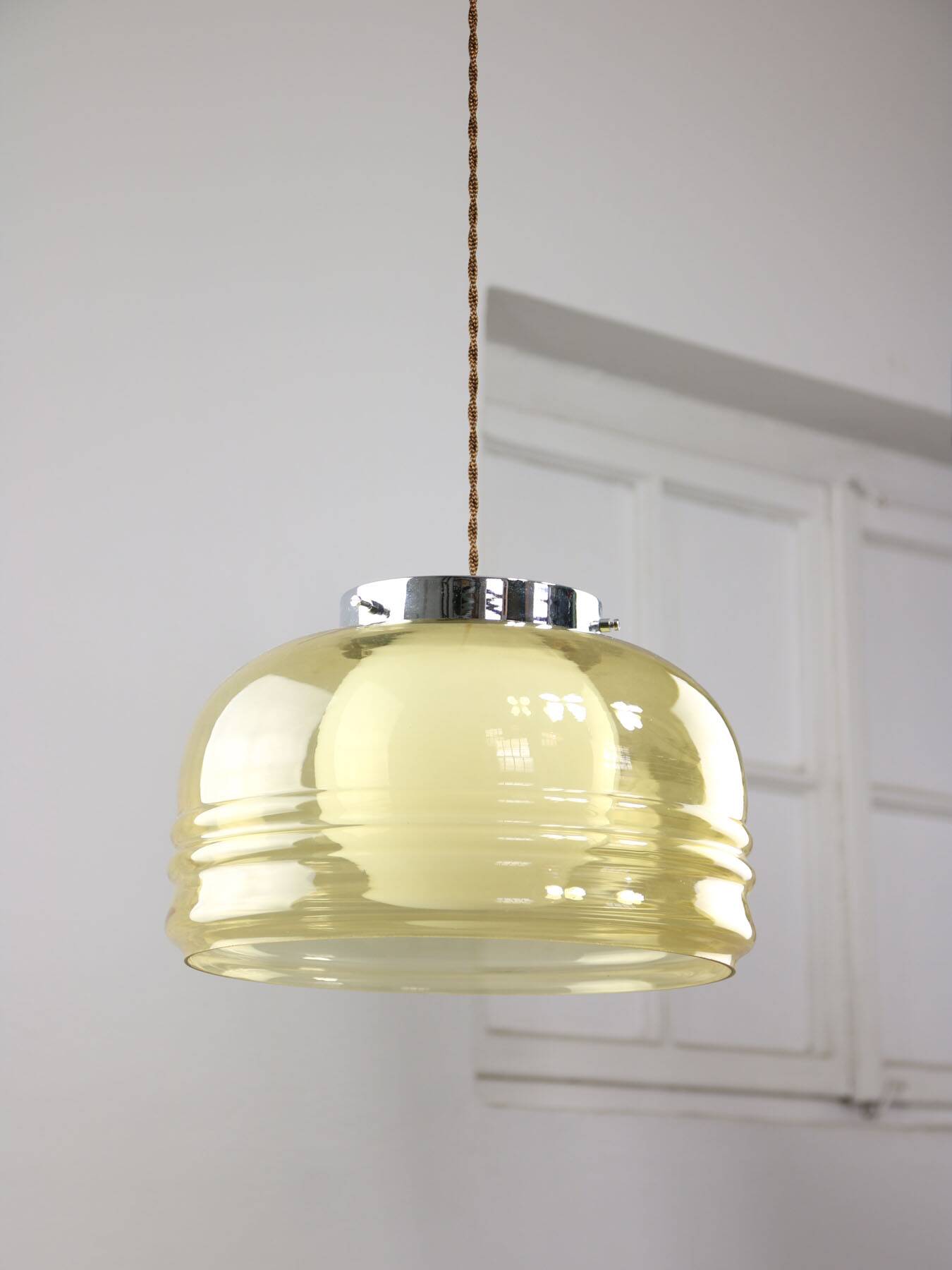 Vintage Italian Chrome and Glass Pendant Lamp, 70s