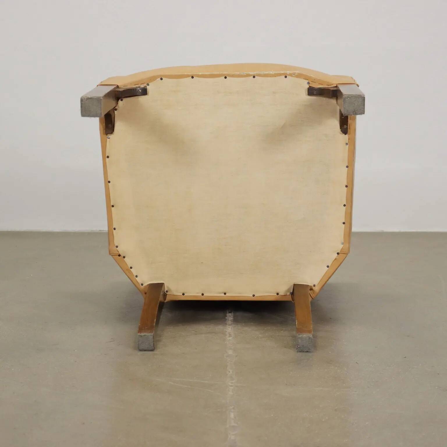 Vintage armchair in faux leather and painted beech, Italy, 1930s-1940s.