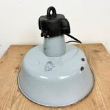 Industrial Grey Enamel Factory Lamp with Cast Iron Top, 1960s