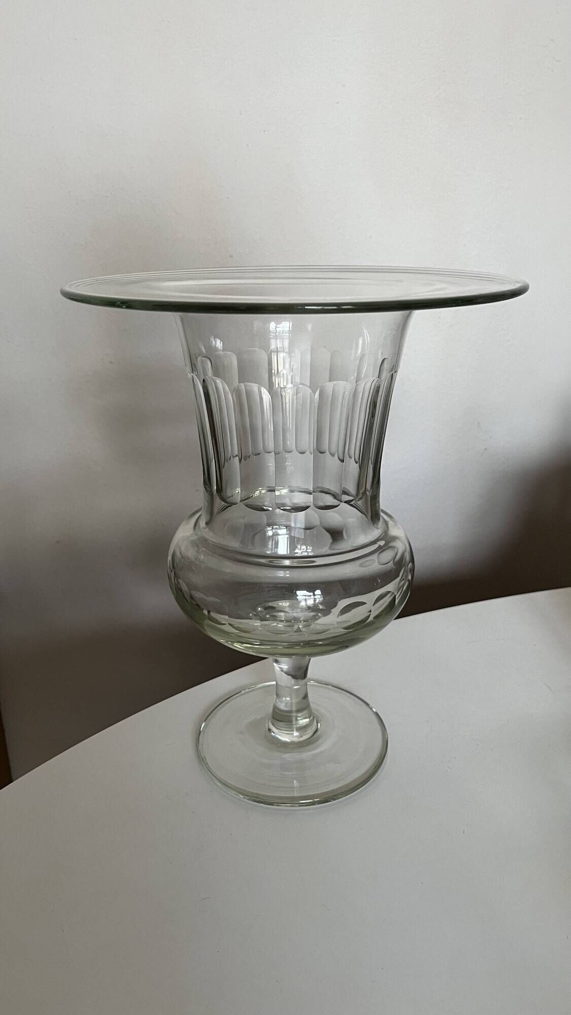 XXL neoclassical 19th-century medical vase in flat-cut crystal