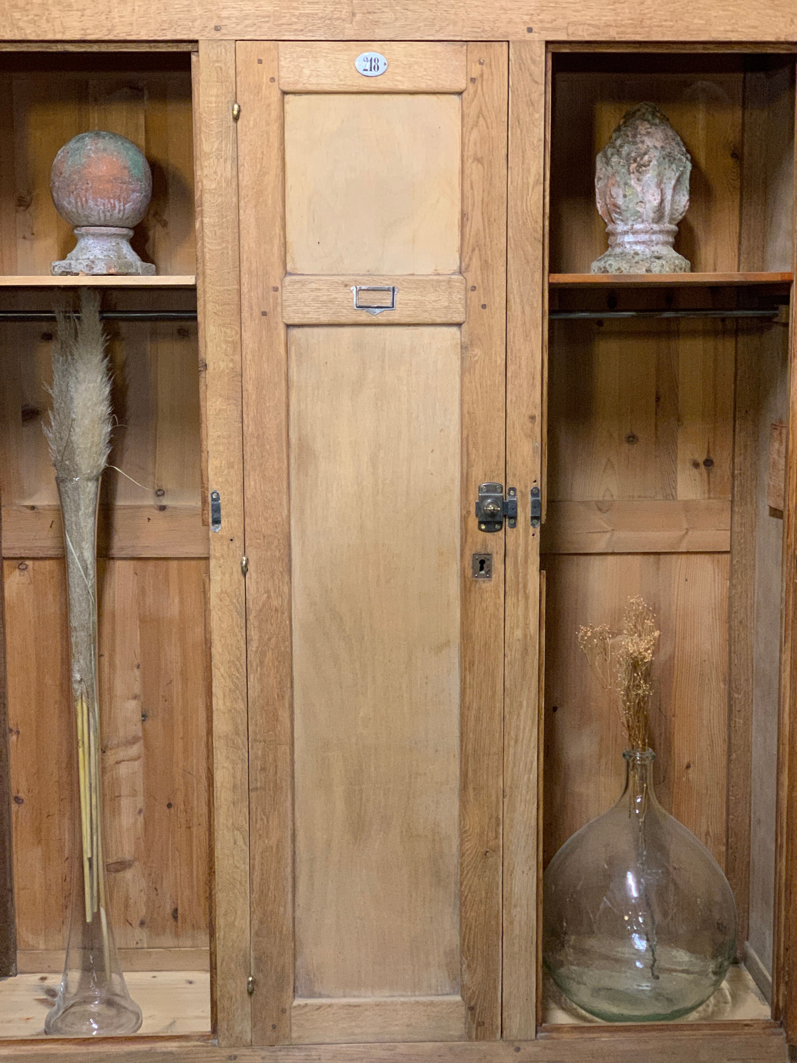 Old industrial cloakroom 1910 in oak and enamelled plate