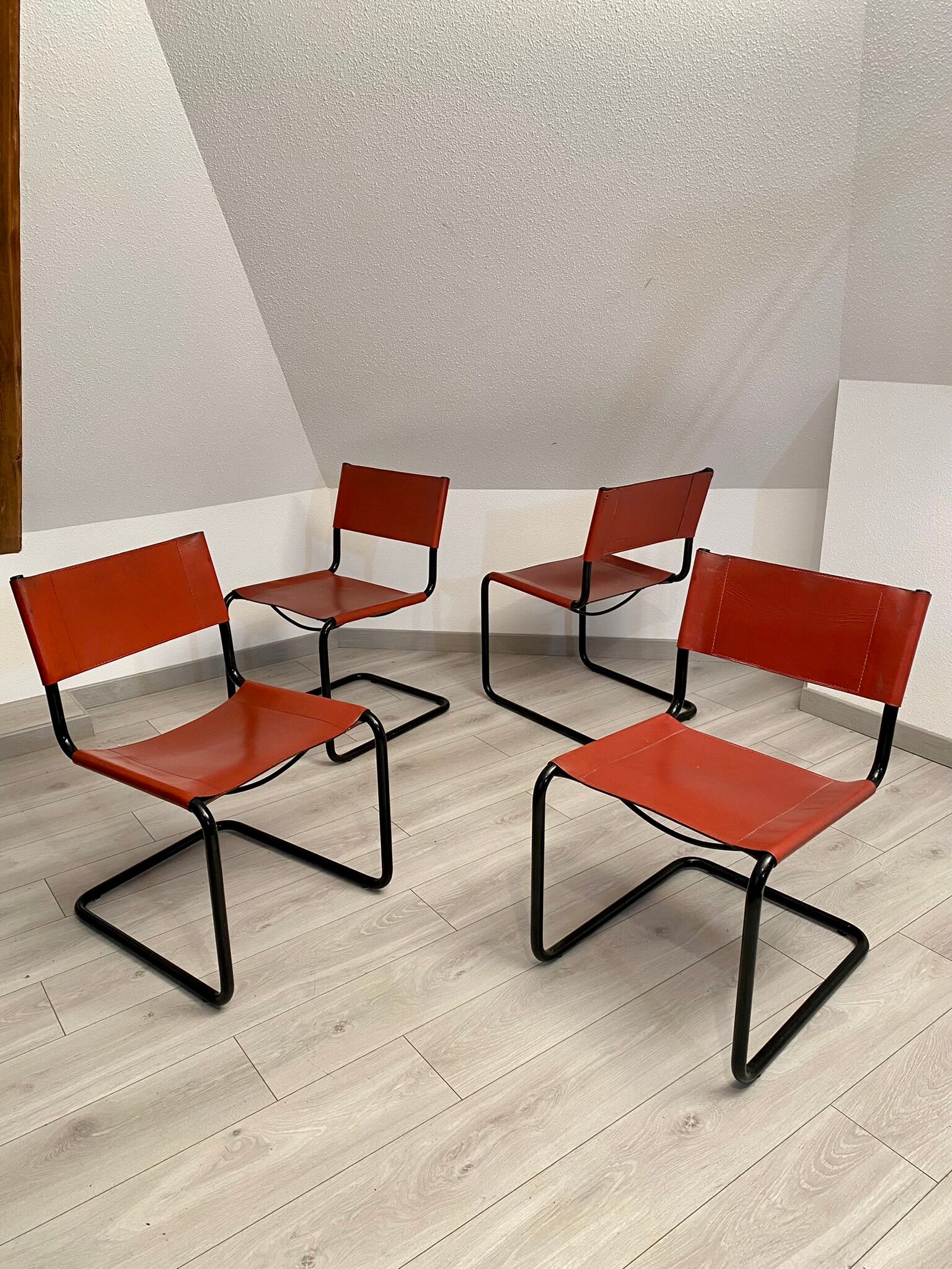 Set of 4 metal chair and tubular leather Matteo Grassi 1970