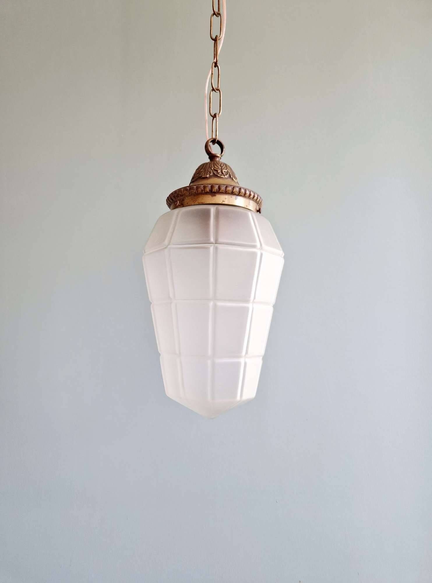 Art Deco pendant light in frosted faceted glass, 1920s