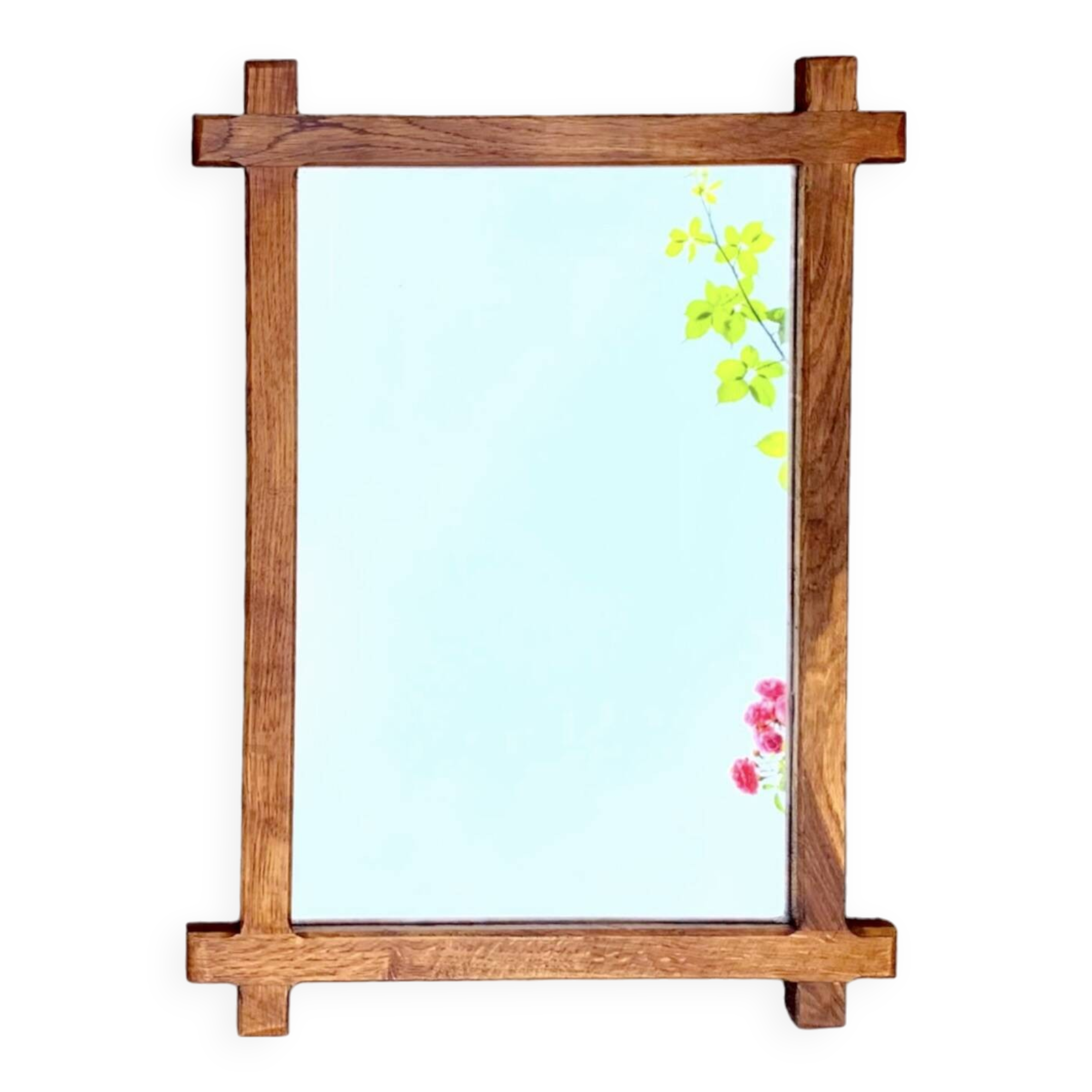 Vintage brutalist mirror with solid wood frame