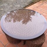 Living room set, vintage rope coffee table with 4 stools 1950