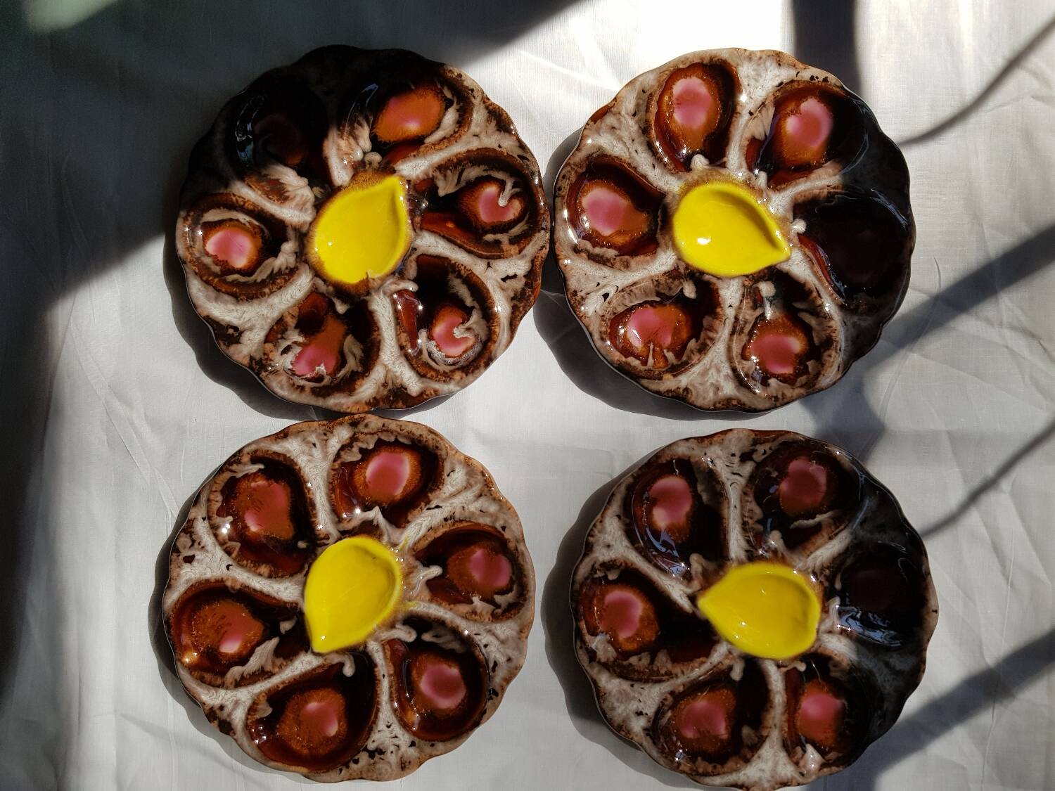 Set de 4 assiettes à huîtres en céramique Vallauris plats de service