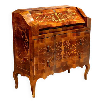 Antique walnut secretary cabinet with drop-down front, 2 drawers, Italy, 20th century.