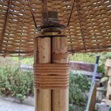 Floor lamp with vintage rattan lampshade