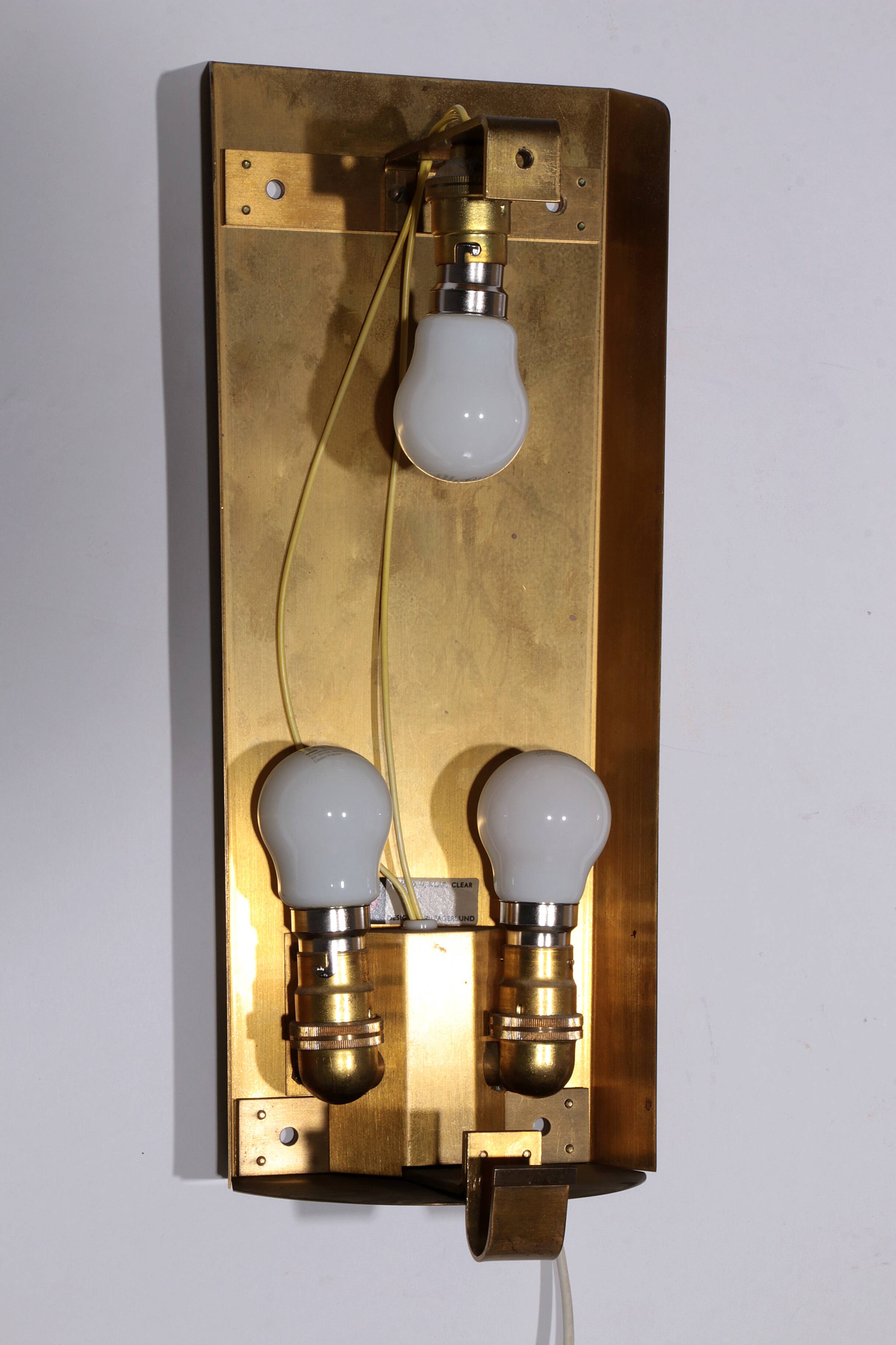Orrefors Design XXL Wall lamps by Carl Fagerlund glass and brass, 1960s