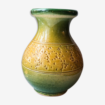 Yellow and green enamelled terracotta vase