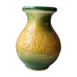 Vase en terre cuite émaillé jaune et vert