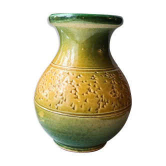 Yellow and green enamelled terracotta vase