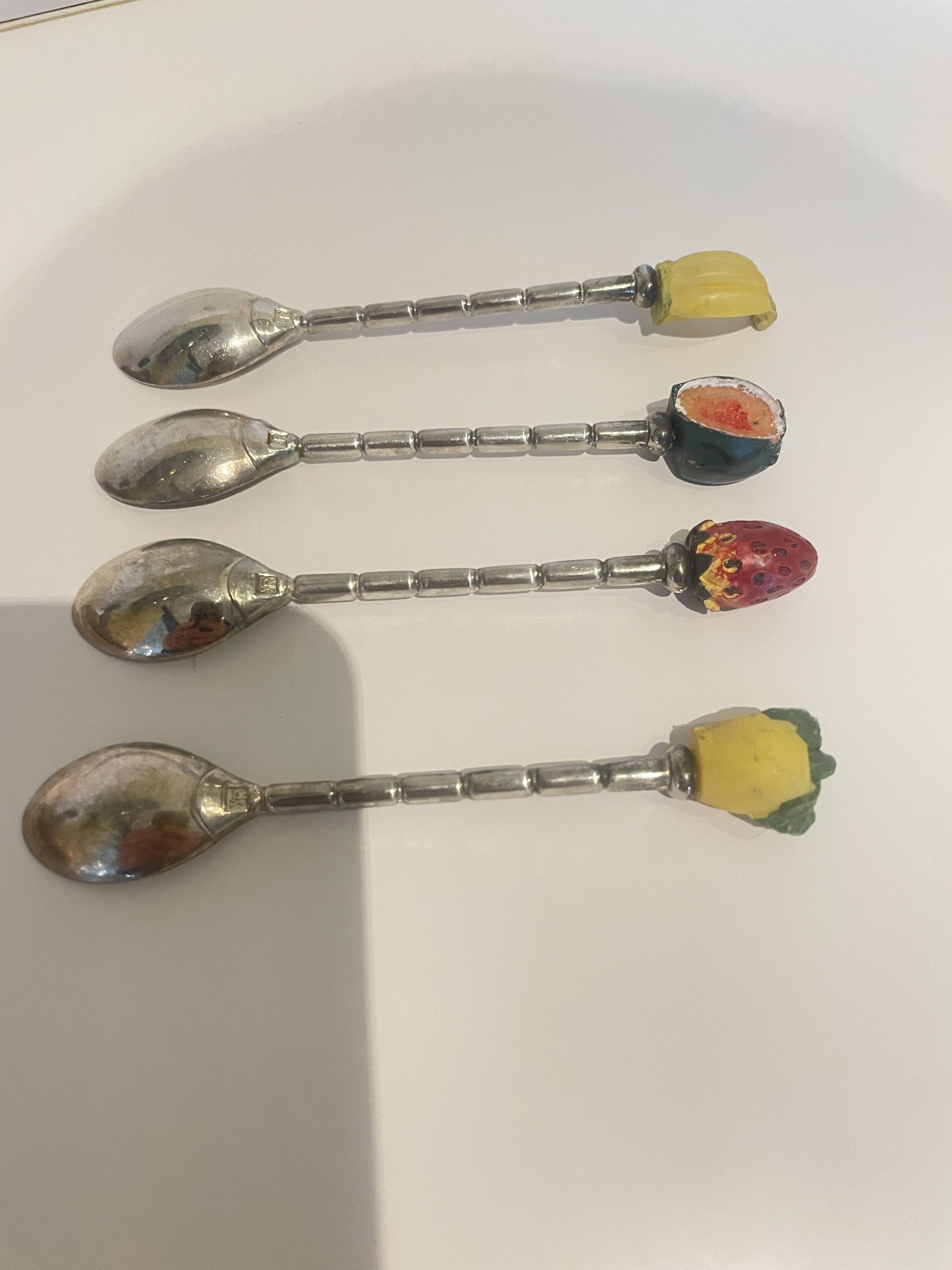 4 silver-plated metal fruit mocha teaspoons