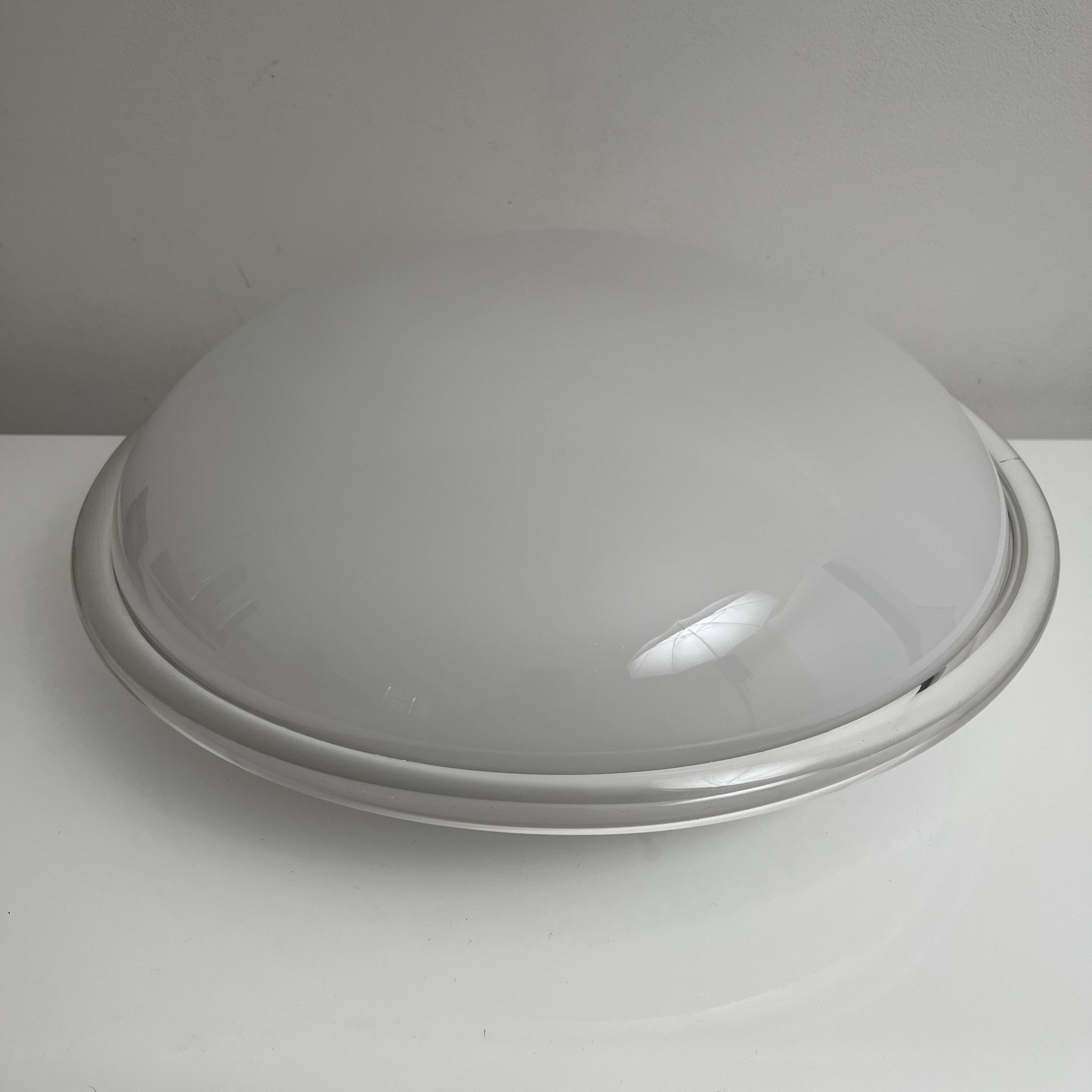 Vintage opal glass ceiling light Saturne Leucos 1970 Italy Diameter 39