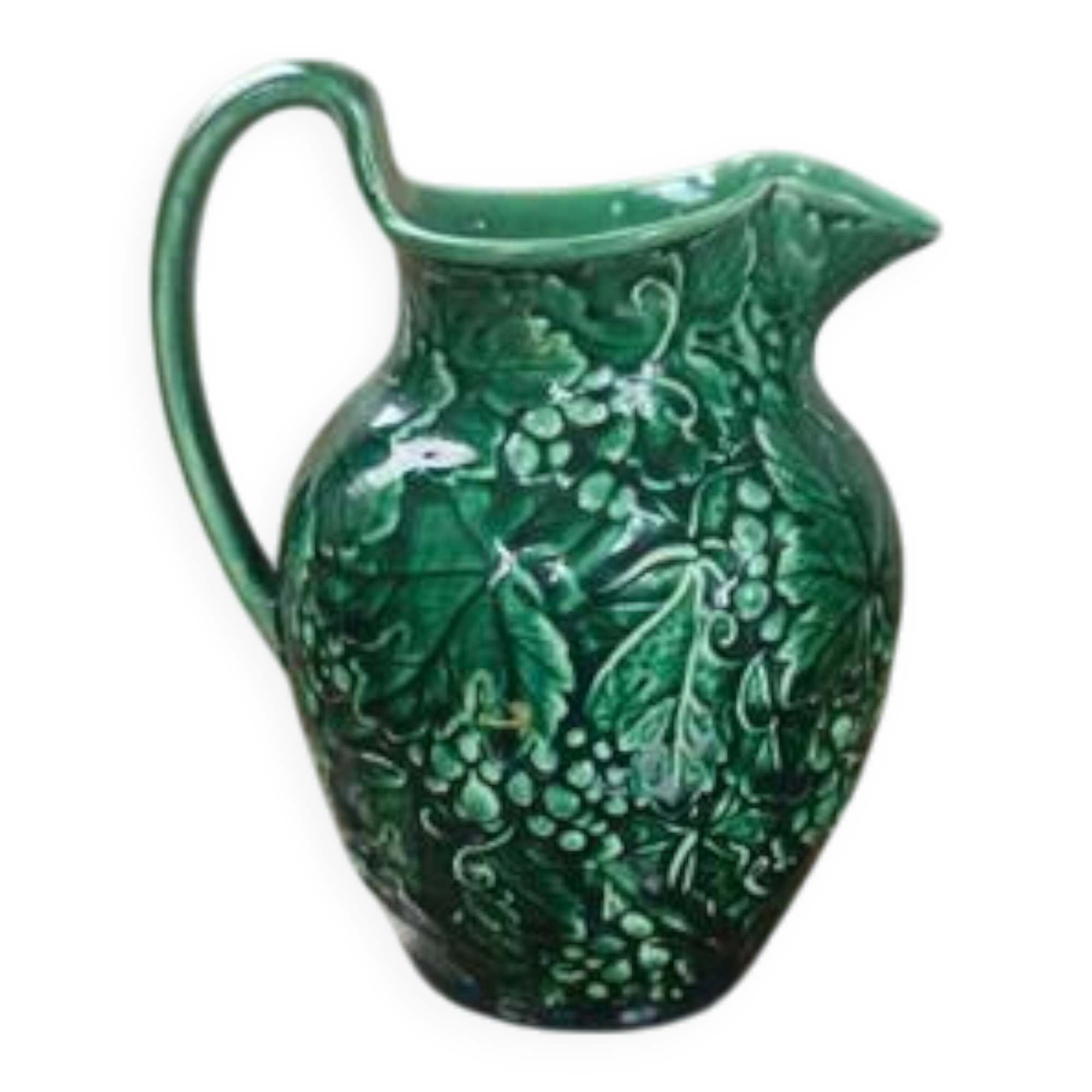 Vintage Wedgwood pitcher in green majolica - Vine and grape.