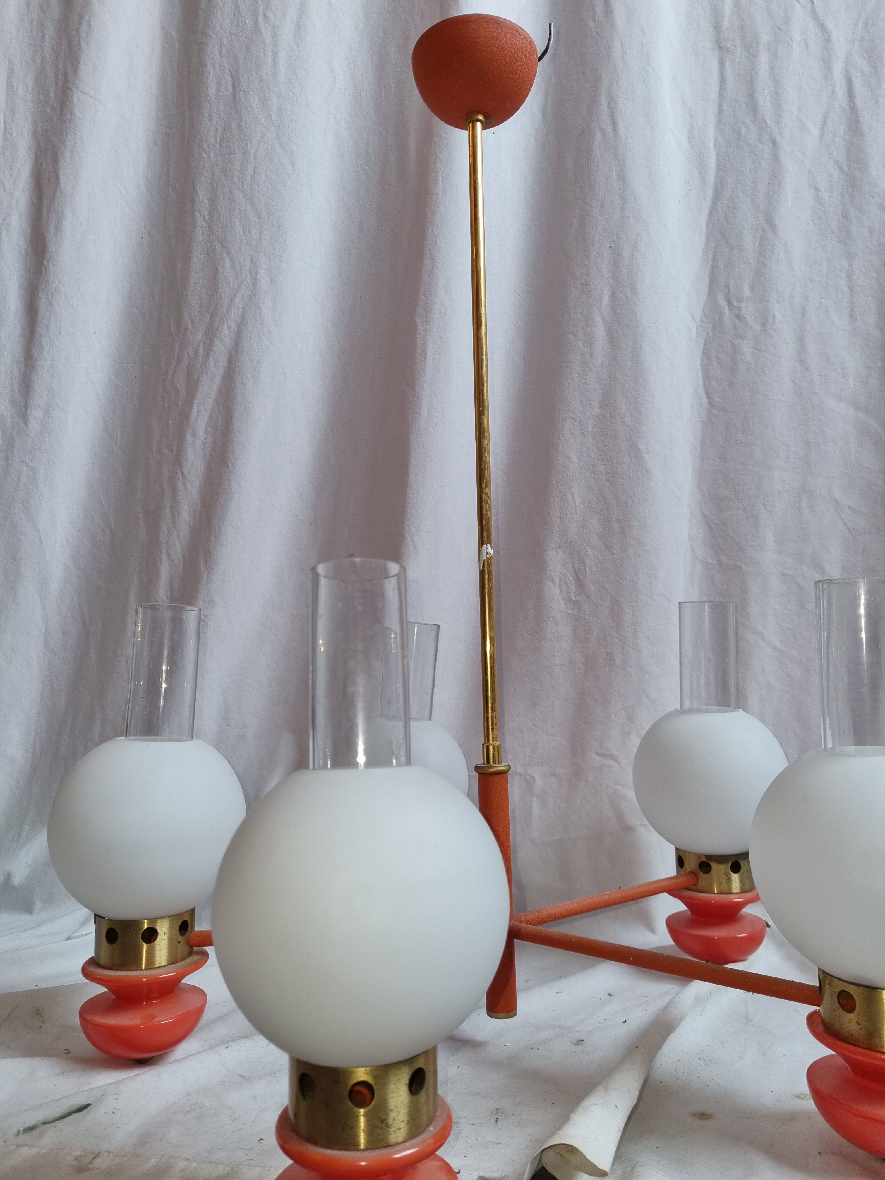 Chandelier 5 burners 1970 opaline