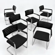 Set of 6 Züco cantilever chairs, black wood and chrome.