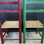 Vintage wooden and rope children's chair pair