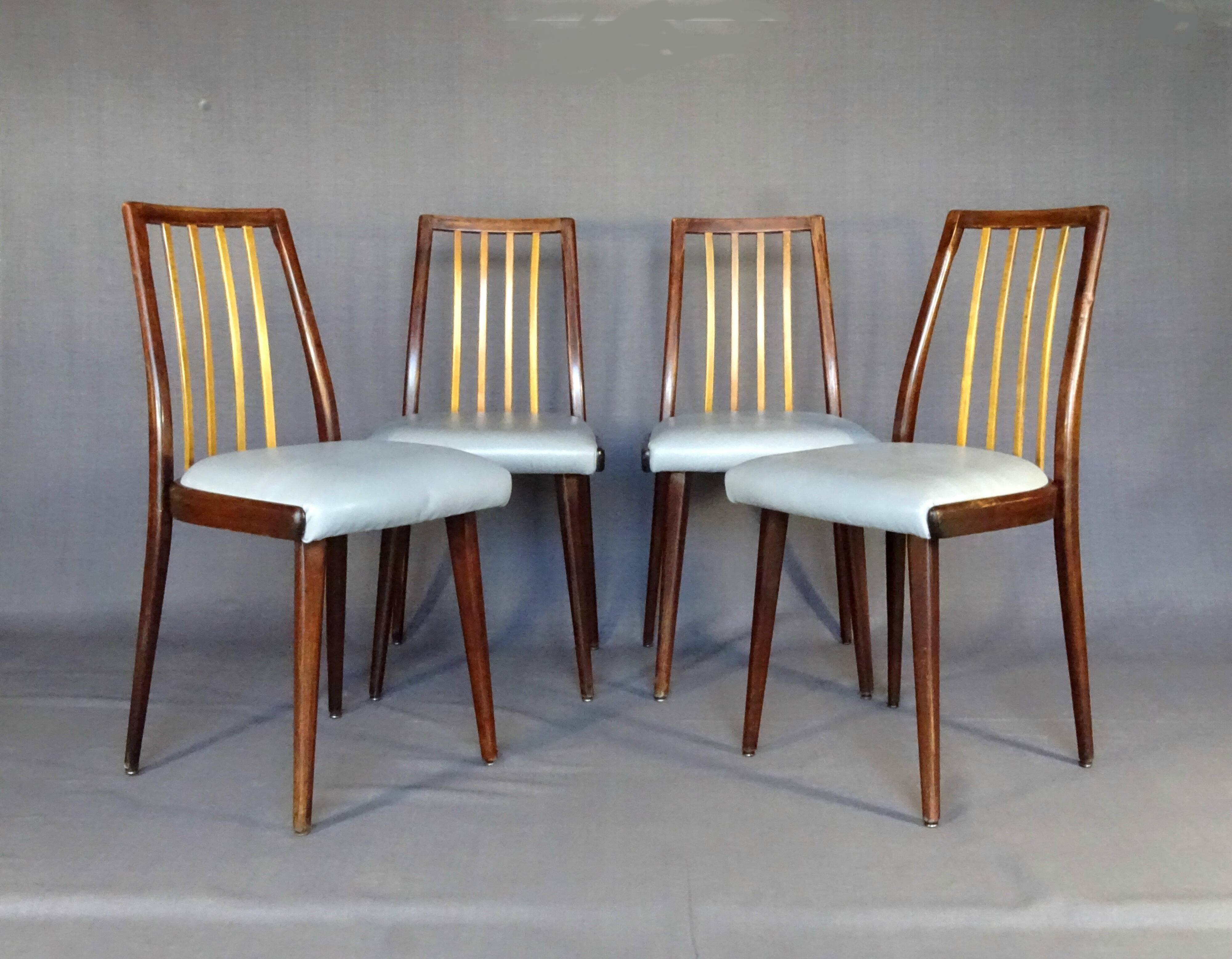 Set of 4 two-tone Thonet chairs from 1960, with grey leather seats.