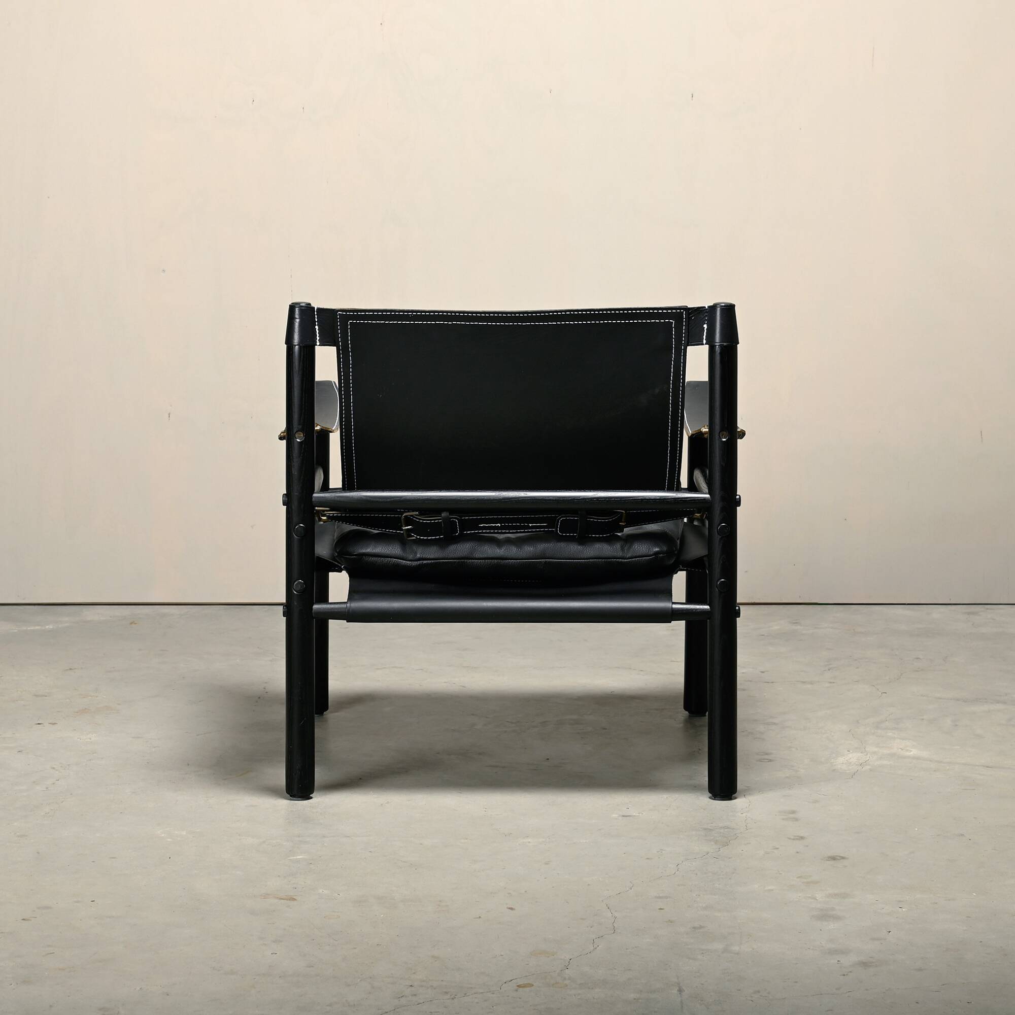 Arne Norell Sirocco Safari Lounge Chair in Black Leather and Stained Ash