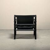 Arne Norell Sirocco Safari Lounge Chair in Black Leather and Stained Ash