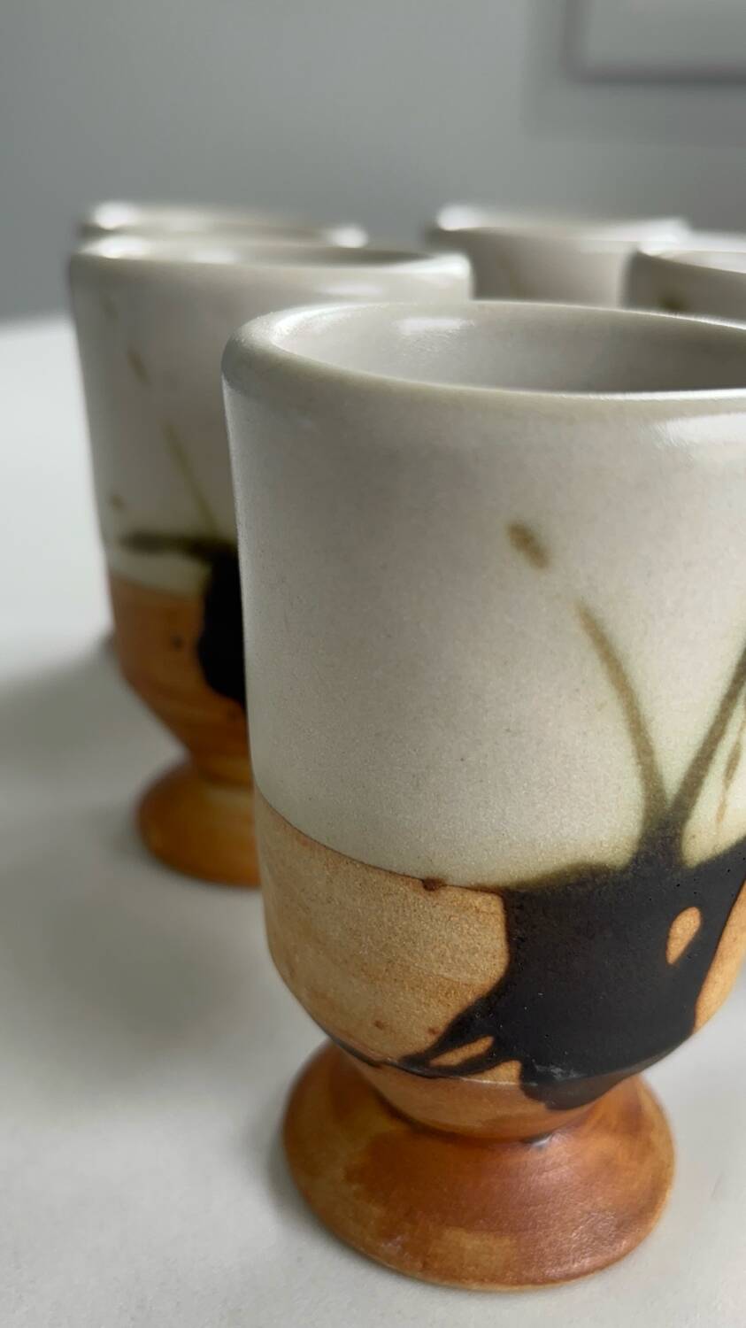 Set of 6 vintage ceramic footed coffee cups – artisanal style
