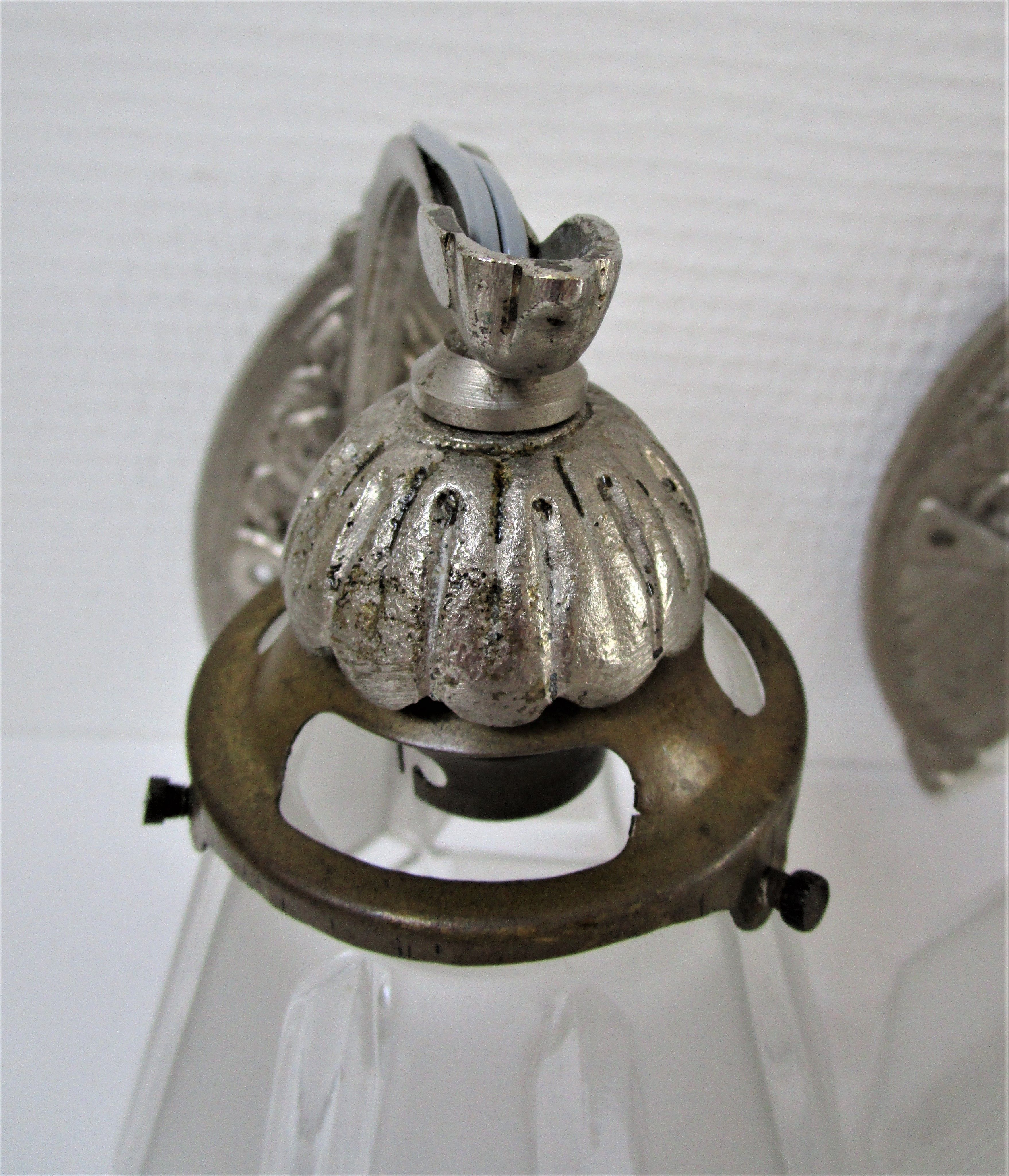 Pair of art deco glass and metal sconces 20/30