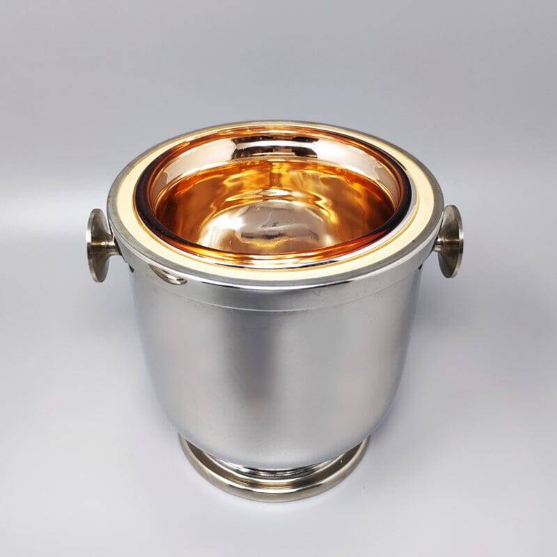 1960s Stunning ice bucket in stainless steel by Aldo Tura for Macabo