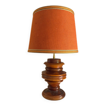 Lampe bois tourné, câble tissu 2M neuf, abat-jour