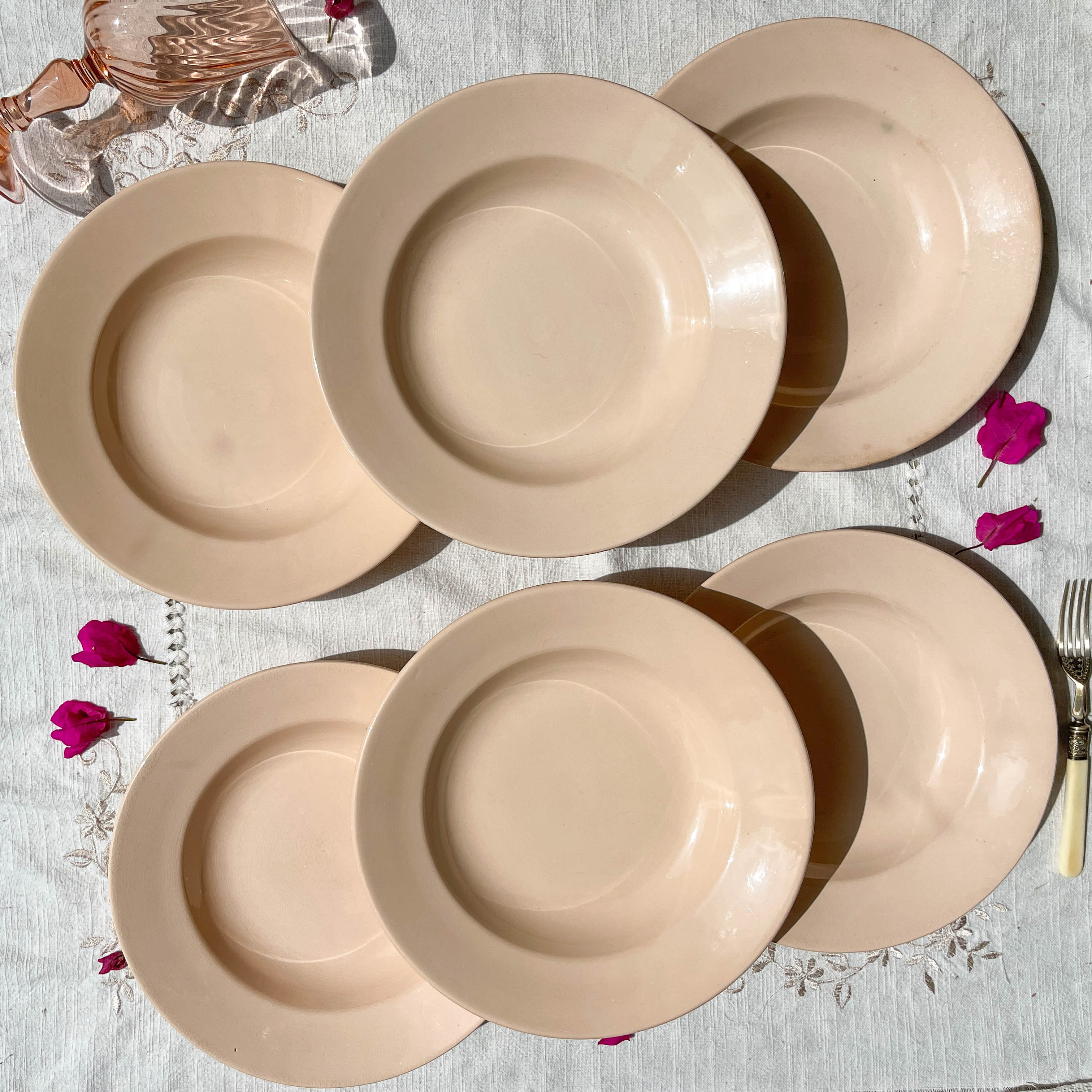 6 assiettes creuses rose digoin sarreguemines