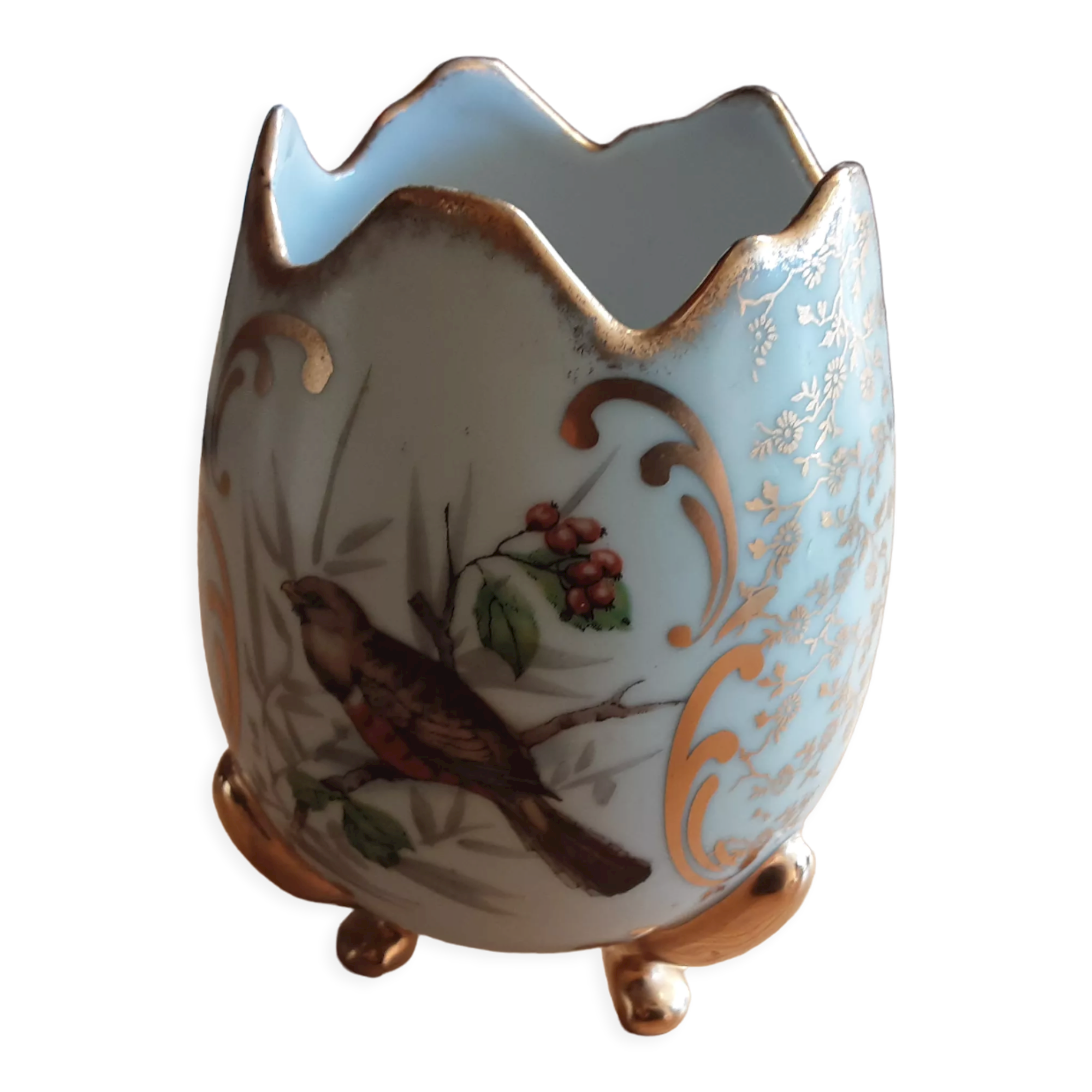 TRIPOD VASE *EGG PORCELAIN OF LIMOGES BIRD