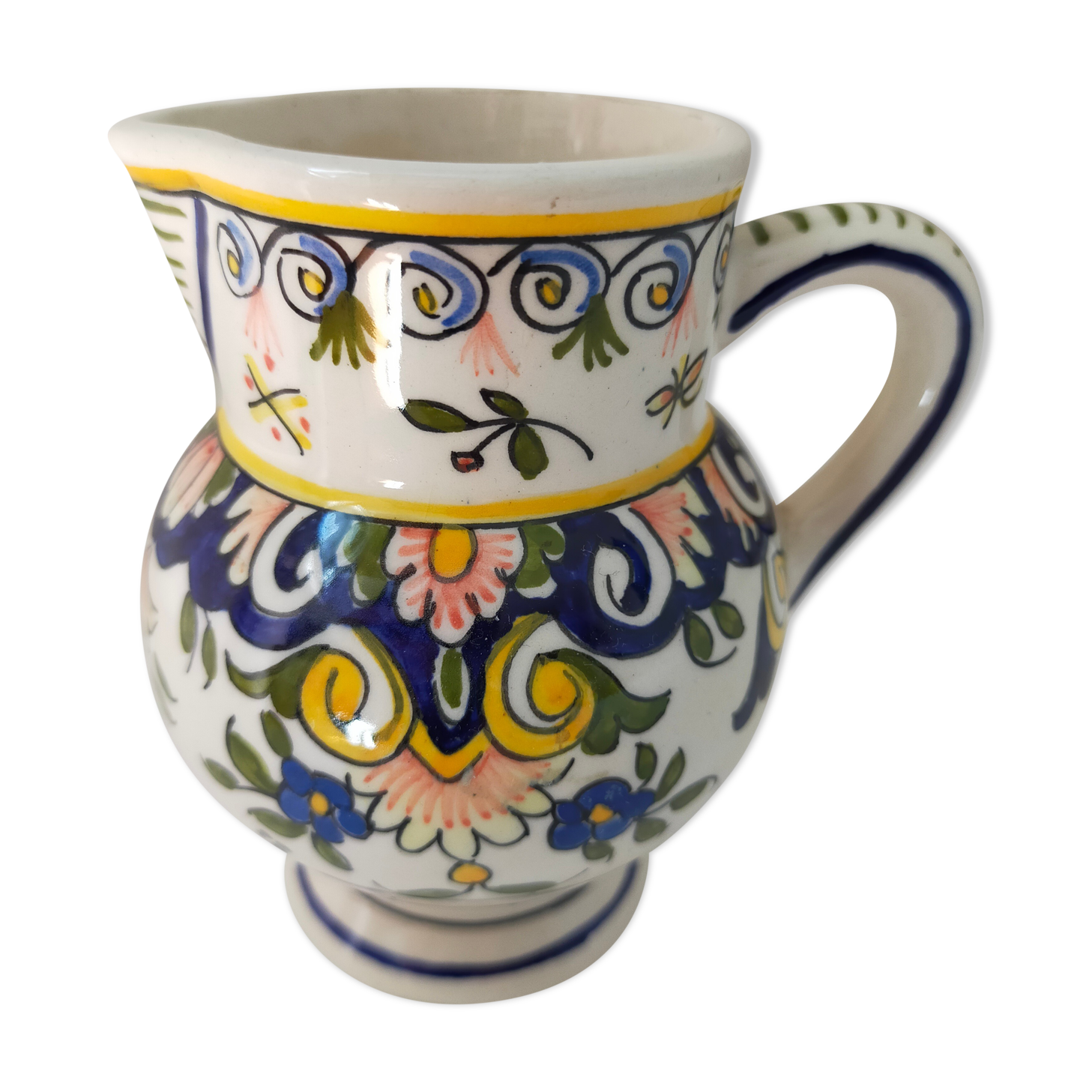 Vintage pitcher Desvres décor Rouen handmade signed