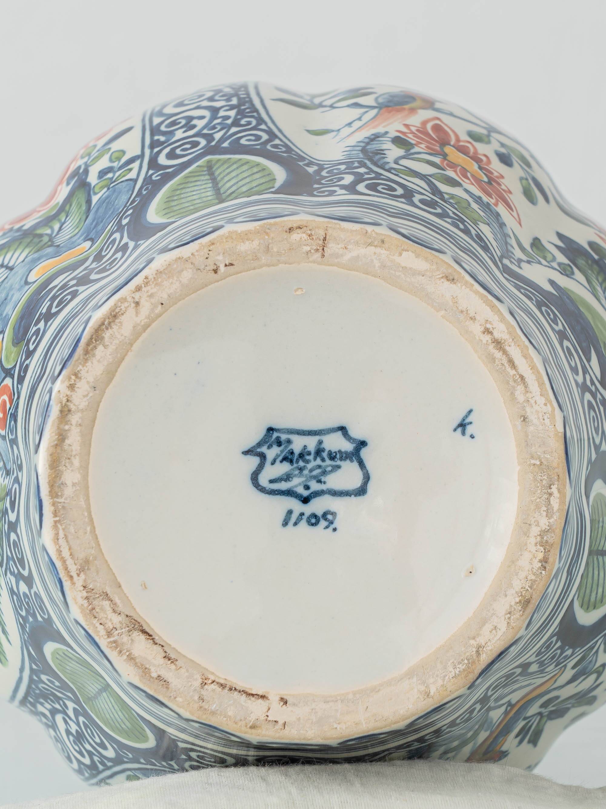 Delft Polychrome Chinoiserie Table Lamp, Tichelaar Makkum, New Silk Shade