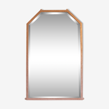 Miroir art-déco en métal patiné or rose 65x105cm