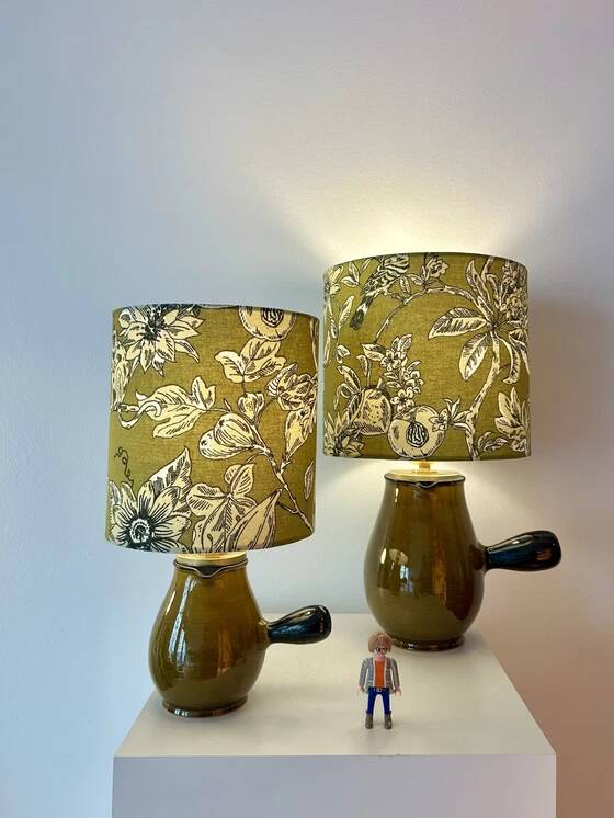 2 vase lamps made from French bistro pitchers, 1960s.