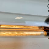 Industrial french polished aluminium hanging tube light, 1970s